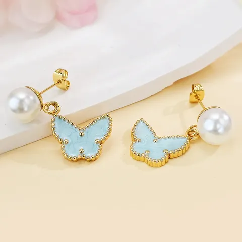 Elegant Niche Design Sophisticated Butterfly Pearl Earrings Chic - Plated Brass jewelry made by BlueOne Jewelry