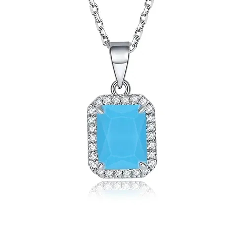Elegant Square Pendant Necklace for Women Light Blue Zirconia Cut Pendant - Plated Brass jewelry made by BlueOne Jewelry