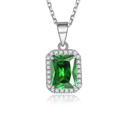 Elegant Temperament Square Pendant Necklace Ladies Green Zirconia Cut Pendant Necklace - Plated Brass jewelry made by BlueOne Jewelry