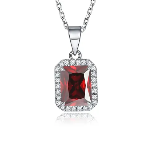 Elegant Temperament Square Pendant Necklace Women’s Red Zirconia Cut Pendant Necklace - Plated Brass jewelry made by BlueOne Jewelry