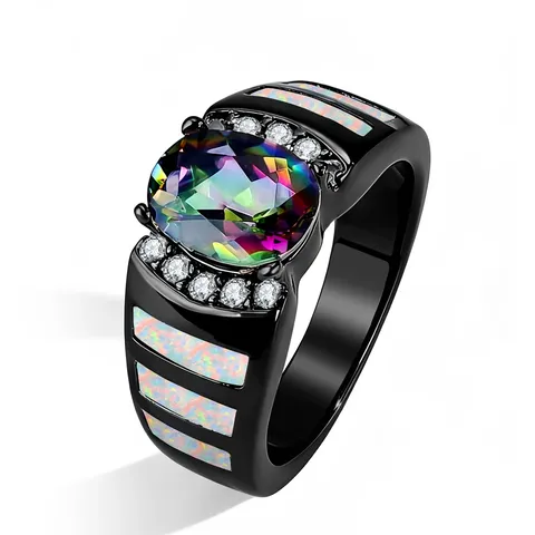 Europe & America Fashion Oval-shaped Women’s Opal-colored Zirconia Ring - Plated Brass jewelry made by BlueOne Jewelry