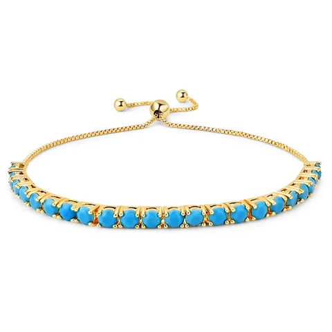 Cubic Zirconia Europe and America 4mm Round Single Row Turquoise Adjustable Crystal Tennis Bracelet - Plated Brass jewelry made by BlueOne Jewelry