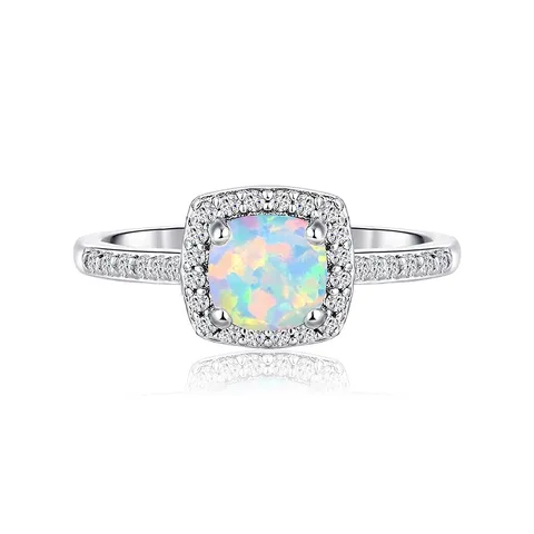 Europe and America Classic White Gold Plated Opal Engagement Ring Women - Plated Brass jewelry made by BlueOne Jewelry