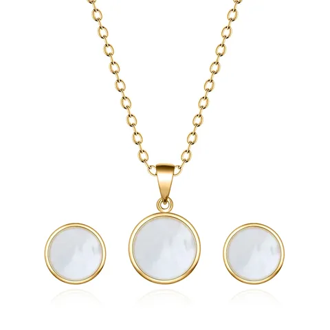Europe and the United States Ins Mirror Shell Round Pendant Titanium Jewelry Set - Stainless Steel jewelry made by BlueOne Jewelry