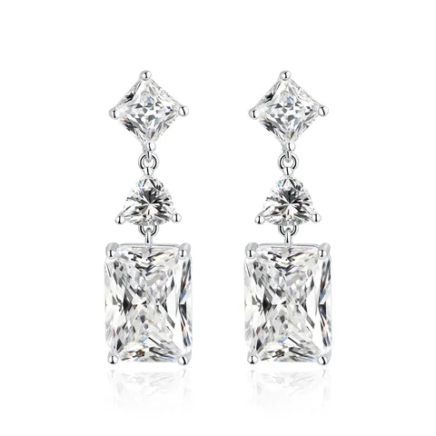 Europe and the United States Fashion Square Zirconia Earrings Long Section - Plated Brass jewelry made by BlueOne Jewelry