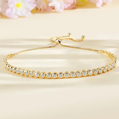 Cubic Zirconia Europe and the United States Fashion Zircon Bracelet Pull-out Adjustable Length - Plated Brass jewelry made by BlueOne Jewelry