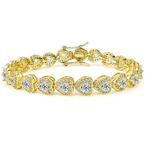 Europe and the United States Heart with Zirconia Single Row Hip-hop Tennis Bracelet - Plated Brass jewelry made by BlueOne Jewelry