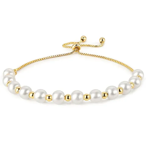 Europe and the United States Round Pearl Niche Premium Bracelet Adjustable - Plated Brass jewelry made by BlueOne Jewelry