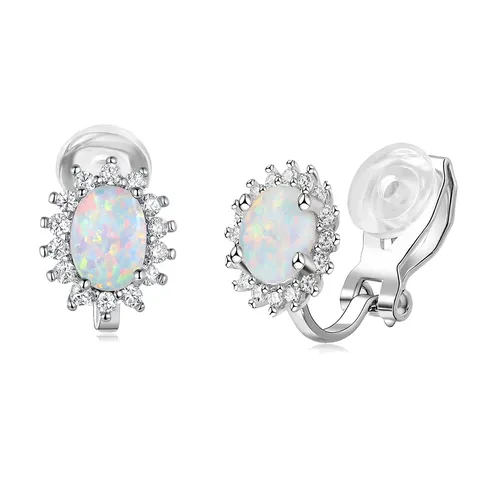 Europe and the United States Elegant Opal Ear Clip Female Simple Stud Earrings - Plated Brass jewelry made by BlueOne Jewelry