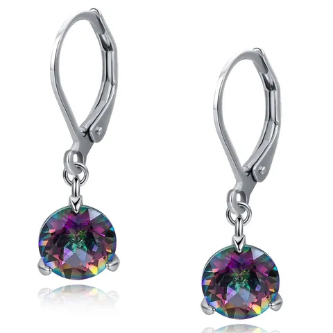 Europe and the United States Fashion Round Rainbow Square Crystal Zircon Drop Earrings - Plated Brass jewelry made by BlueOne Jewelry