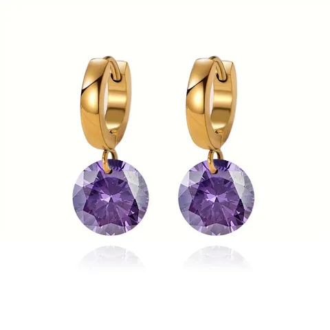 Europe and the United States Fashion Round Zirconia Earrings Stainless Steel - Stainless Steel jewelry made by BlueOne Jewelry