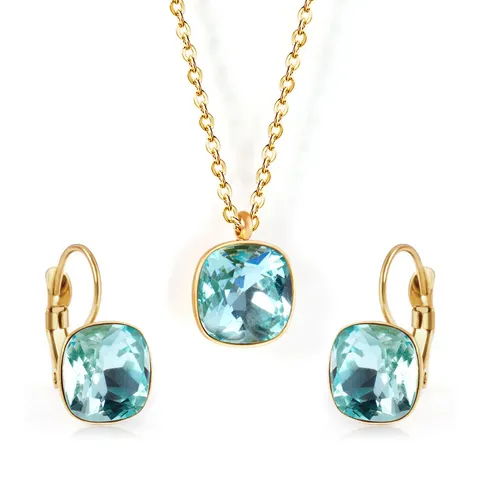Europe and the United States Fashion Simple Temperament Square Zirconia Necklace Jewelry Set - Style 3242 - Stainless Steel jewelry made by BlueOne Jewelry