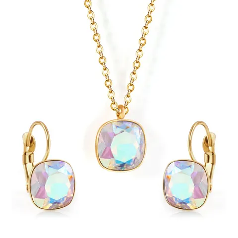 Europe and the United States Fashion Simple Temperament Square Zirconia Necklace Jewelry Set - Style 3294 - Stainless Steel jewelry made by BlueOne Jewelry