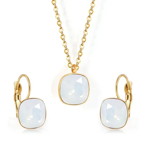 Europe and the United States Fashion Simple Temperament Square Zirconia Necklace Jewelry Set - Style 3295 - Stainless Steel jewelry made by BlueOne Jewelry