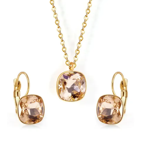 Europe and the United States Fashion Simple Temperament Square Zirconia Necklace Jewelry Set - Style 3258 - Stainless Steel jewelry made by BlueOne Jewelry
