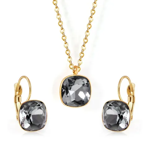 Europe and the United States Fashion Simple Temperament Square Zirconia Necklace Jewelry Set - Style 3257 - Stainless Steel jewelry made by BlueOne Jewelry