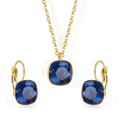 Stainless Steel Europe and the United States Fashion Simple Temperament Square Zirconia Necklace Jewelry Set - Stainless Steel jewelry made by BlueOne Jewelry