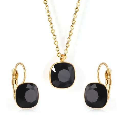 Europe and the United States Fashion Simple Temperament Square Zirconia Necklace Jewelry Set - Style 3296 - Stainless Steel jewelry made by BlueOne Jewelry