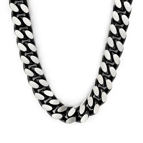 Europe and the United States Four Grinding Stainless Steel Frosted Black Cuban Link Necklace - Stainless Steel jewelry made by BlueOne Jewelry