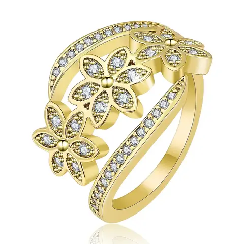 Europe and the United States Fresh Hexagonal Flower Ring Diamonds Fine - Plated Brass jewelry made by BlueOne Jewelry