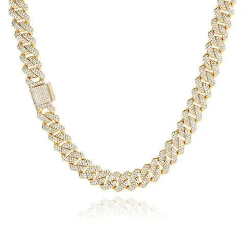 Europe and the United States Men Hip-hop Double Row Zirconia Cuban Link Necklace - Plated Brass jewelry made by BlueOne Jewelry