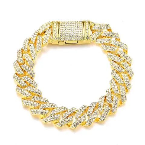 Europe and the United States Men Hip-hop Double Row Zirconia Cuban Link Bracelet - Plated Brass jewelry made by BlueOne Jewelry
