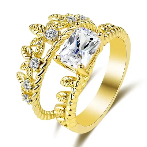 Europe and the United States Fine Double Ring Rectangular White Stone - Plated Brass jewelry made by BlueOne Jewelry