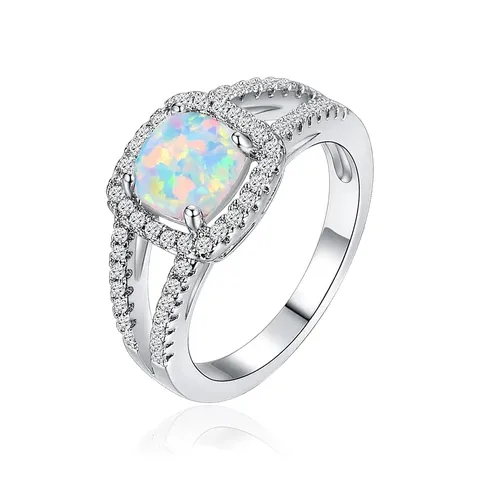 Europe and the United States Square Opal Ring Chic Small Inlaid - Plated Brass jewelry made by BlueOne Jewelry