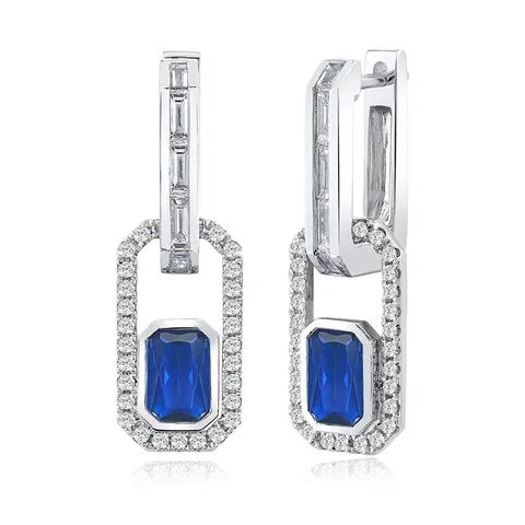 Europe and the United States Style Flat Rectangular Blue Zircon Earrings - Plated Brass jewelry made by BlueOne Jewelry
