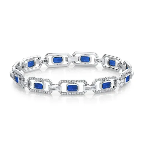 Europe and the United States Style Flat Rectangular Blue Zircon Bracelet - Plated Brass jewelry made by BlueOne Jewelry