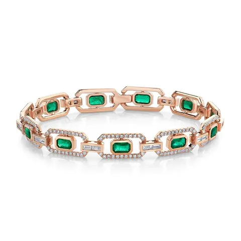 Europe and the United States Style Flat Rectangular Green Zirconia Bracelet - Plated Brass jewelry made by BlueOne Jewelry