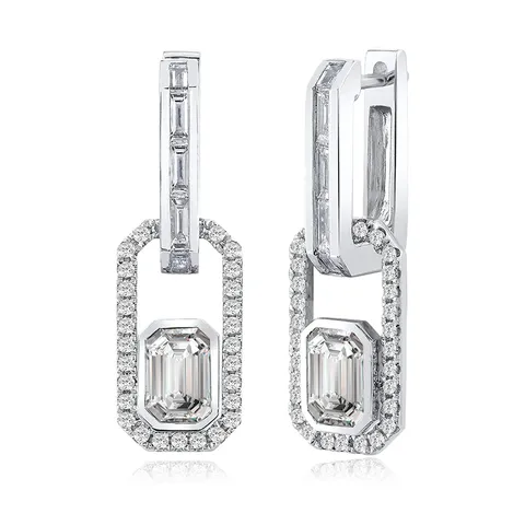 Europe and the United States Style Flat Rectangular Zircon Earrings Simple - Plated Brass jewelry made by BlueOne Jewelry