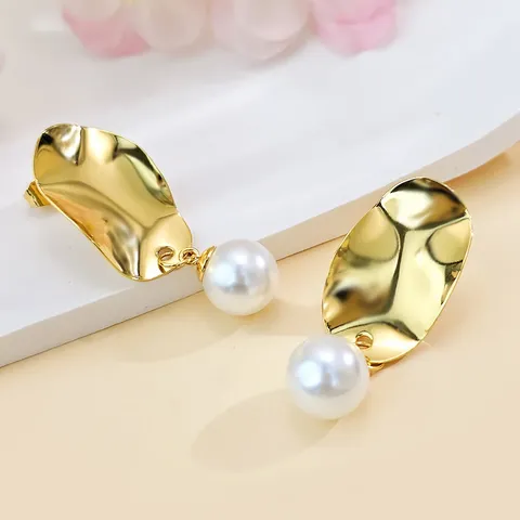European & American Pearl Earrings Stainless Steel Plated Twisted Pearl Stud - Stainless Steel jewelry made by BlueOne Jewelry