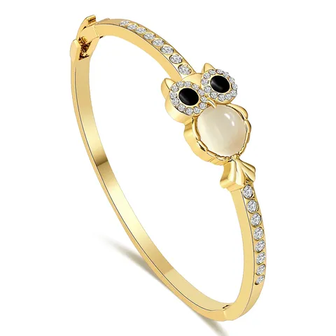 European and American Fashionable and Simple Micro-inlaid Zircon Owl Bracelet and - Plated Brass jewelry made by BlueOne Jewelry