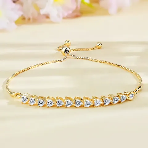Cubic Zirconia Fashion European and American Love Heart Zircon Bracelet Pull-out Adjustable Length - Plated Brass jewelry made by BlueOne Jewelry