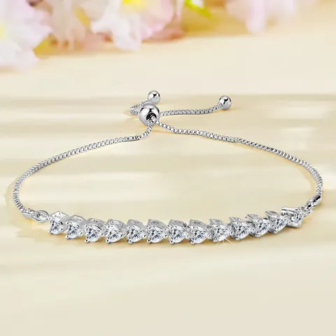 Fashion European and American Love Heart Zircon Bracelet Pull-out Adjustable Length - Plated Brass jewelry made by BlueOne Jewelry