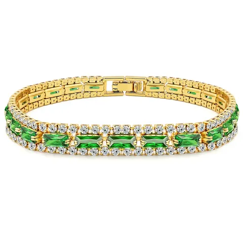 Fashion European and American Green Zirconia Tennis Ball Chain Bracelet Men - Plated Brass jewelry made by BlueOne Jewelry