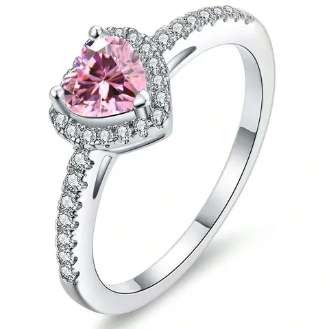 Fashion Japan and South Korea Ins Sweetheart Sweet Cool Pink Zirconia Ring - Plated Brass jewelry made by BlueOne Jewelry