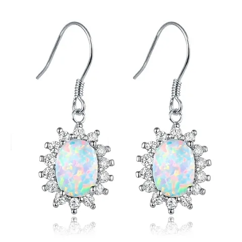 Fashion Opal Women’s Ear Hooks Oval Crystal Opal Earrings - Plated Brass jewelry made by BlueOne Jewelry