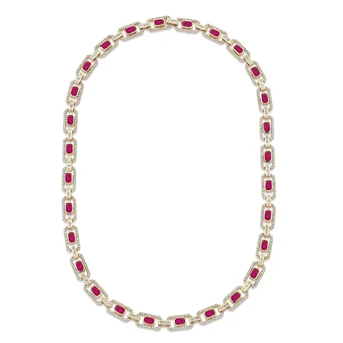 Cubic Zirconia Flat Rectangular Zirconia Necklace Simple Atmosphere Europe and the United States - Plated Brass jewelry made by BlueOne Jewelry
