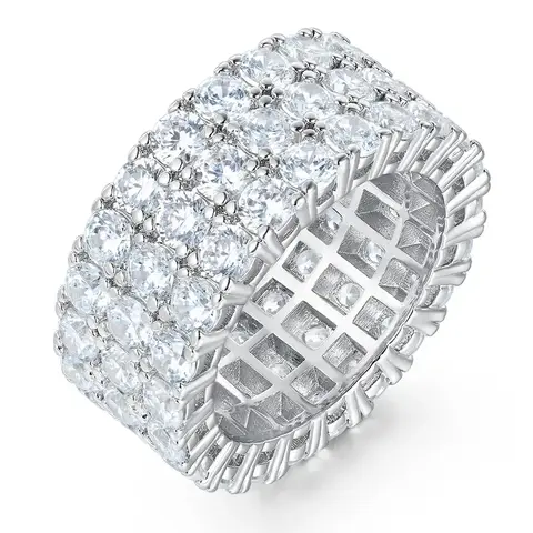 Fashion Ring Light Luxury High Feeling Triple Row Zirconia Ring Female - Plated Brass jewelry made by BlueOne Jewelry