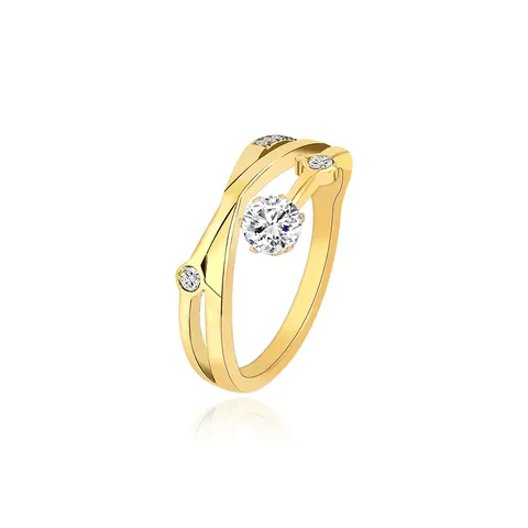 Japanese Light Luxury Gold-plated Women’s Ring Full of Diamonds Tree Branch - Plated Brass jewelry made by BlueOne Jewelry