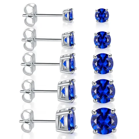 Four Claws Simple Blue Zirconia Earrings Simple Delicate Small Ear Bone - Plated Brass jewelry made by BlueOne Jewelry