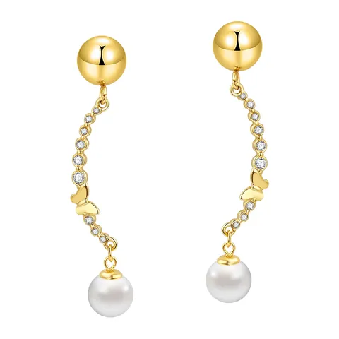 French Vintage Luxury Shi Family Pearl Stud Earrings for Women Elegant - Plated Brass jewelry made by BlueOne Jewelry