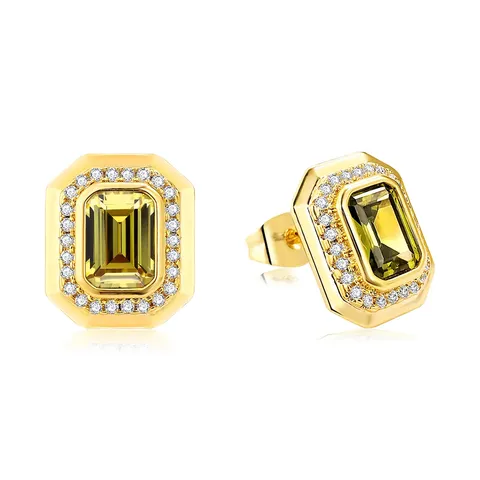 French Vintage Luxury Style with Full Diamond Earrings Square White Stone - Plated Brass jewelry made by BlueOne Jewelry