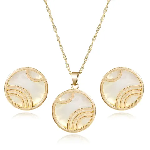 French Vintage Niche Design Floral Shell Round Plaque Pendant Necklace Titanium Jewelry Set - Stainless Steel jewelry made by BlueOne Jewelry