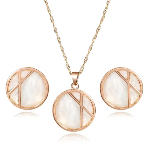 French Vintage Niche Design Flower Shell Round Plaque Pendant Necklace Titanium Jewelry Set - Stainless Steel jewelry made by BlueOne Jewelry