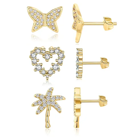 Full Diamond Zirconia Earrings Fashion Simple Color Niche Butterfly Love Earrings - Plated Brass jewelry made by BlueOne Jewelry