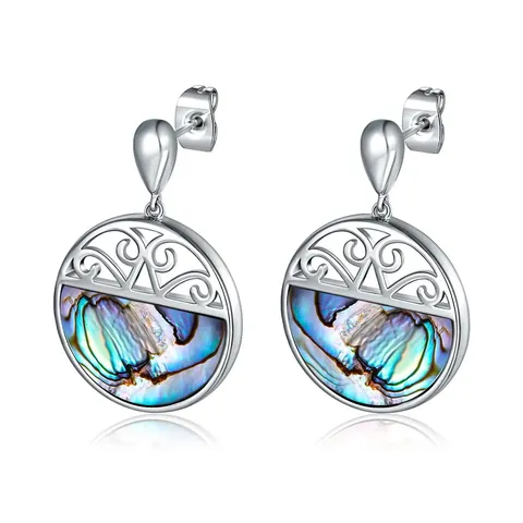 Geometric Natural Texture Abalone Shell Earrings Personalized Accessories Female Sources - Plated Brass jewelry made by BlueOne Jewelry