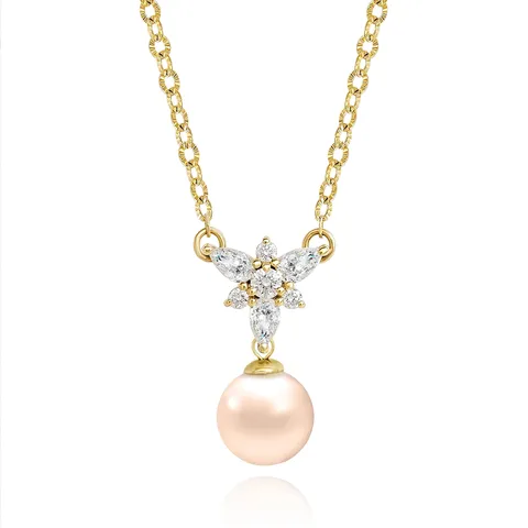 Goddess Pearl Pendant Necklace Women Light Luxury Drilling Premium Feeling Collarbone Chain - Plated Brass jewelry made by BlueOne Jewelry